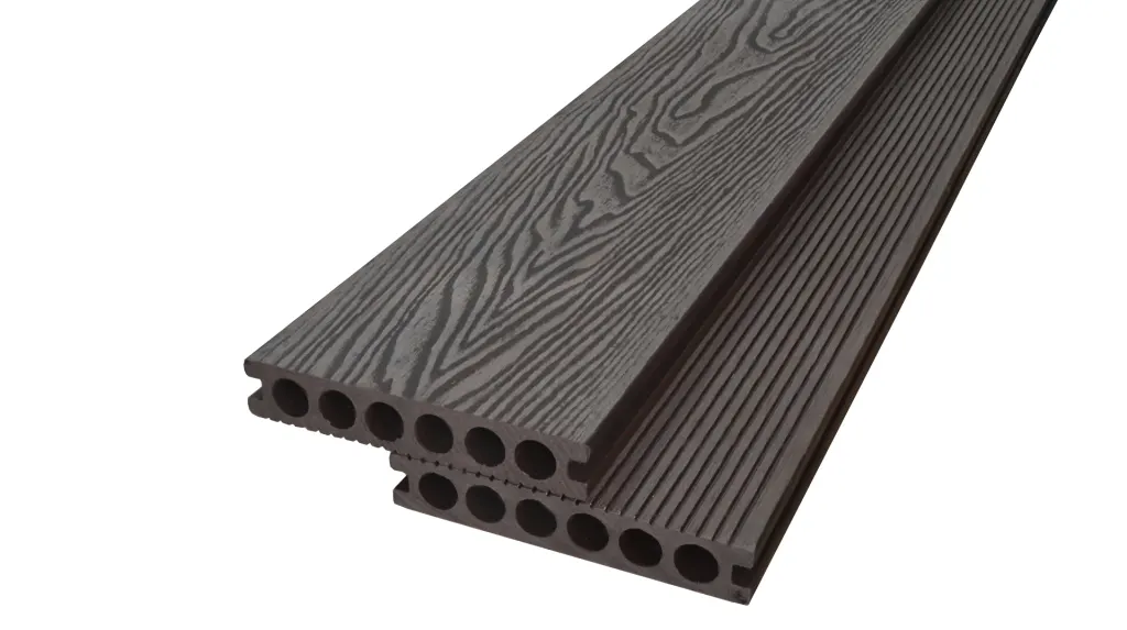 พื้นไม้เทียม รูกลม ร่องเล็ก-ใหญ่ สีกาแฟ