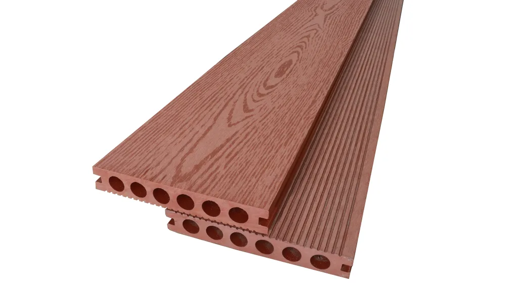 พื้นไม้เทียม รูกลม ลายไม้ สีมะฮอกกานี